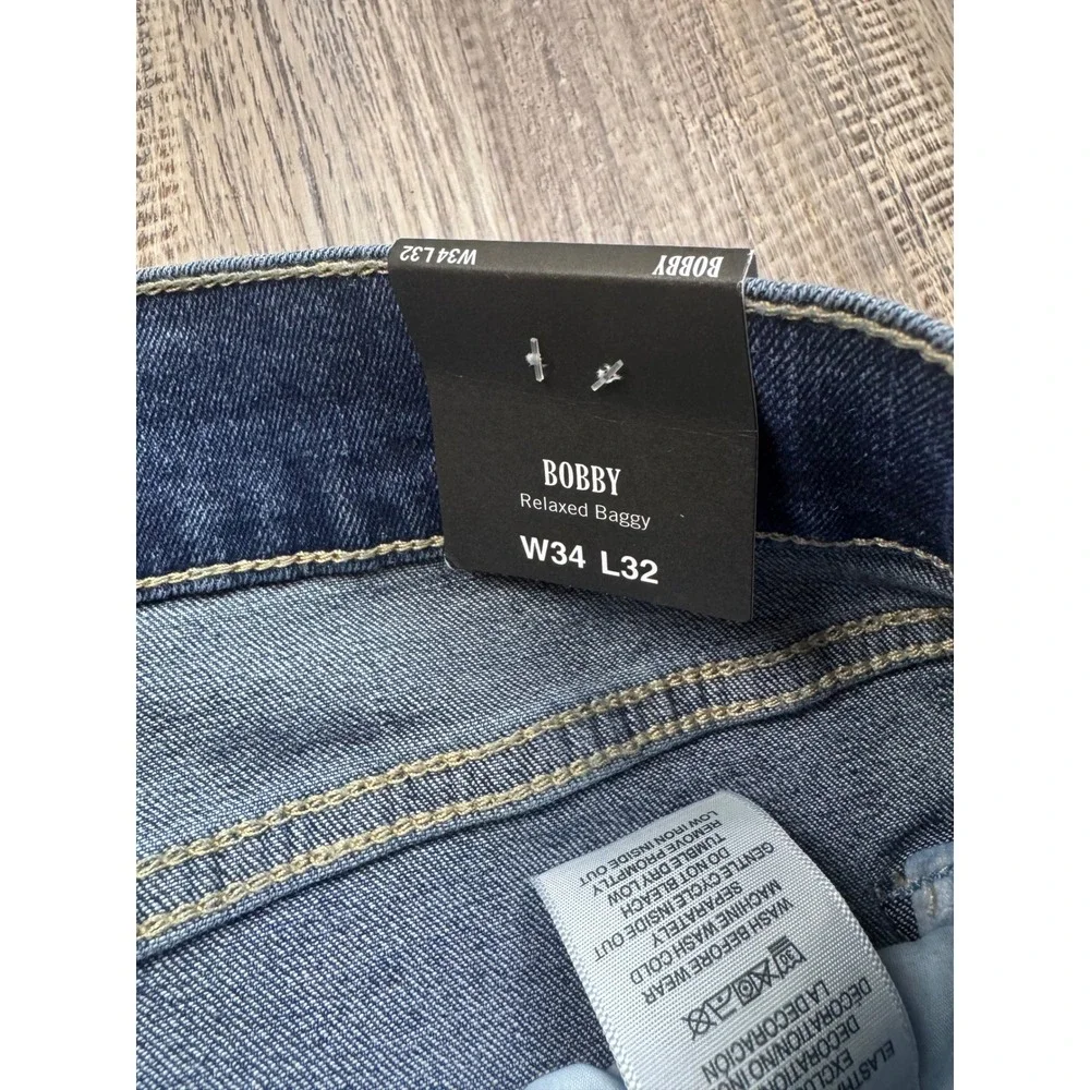 True Religion Bobby Relaxed Baggy Jeans Medium Blaze Wash TR Applique 34x32 NEW